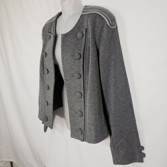 ANA Womens Blazer Jacket Large Gray Military Style Open Front Shoulder Epaulets - Picture 6 of 12